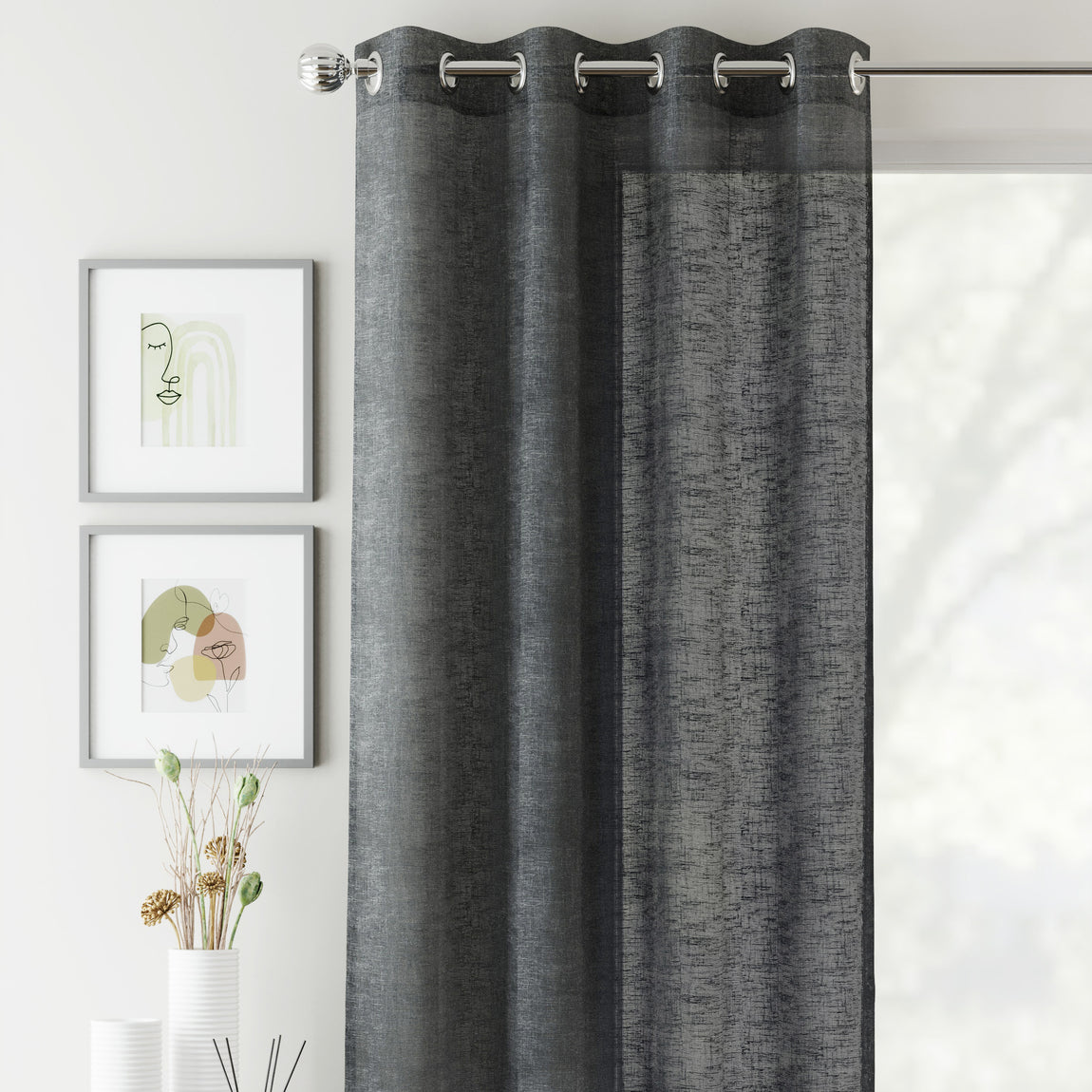 Crete Ready Made Single Voile Curtain Charcoal