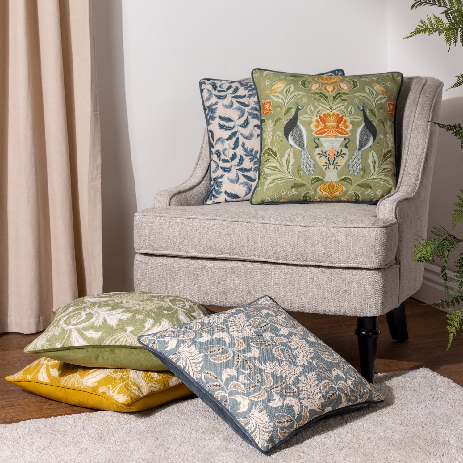 Evans Lichfield Chatsworth Topiary Piped Filled Cushion 43cm x 43cm Petrol