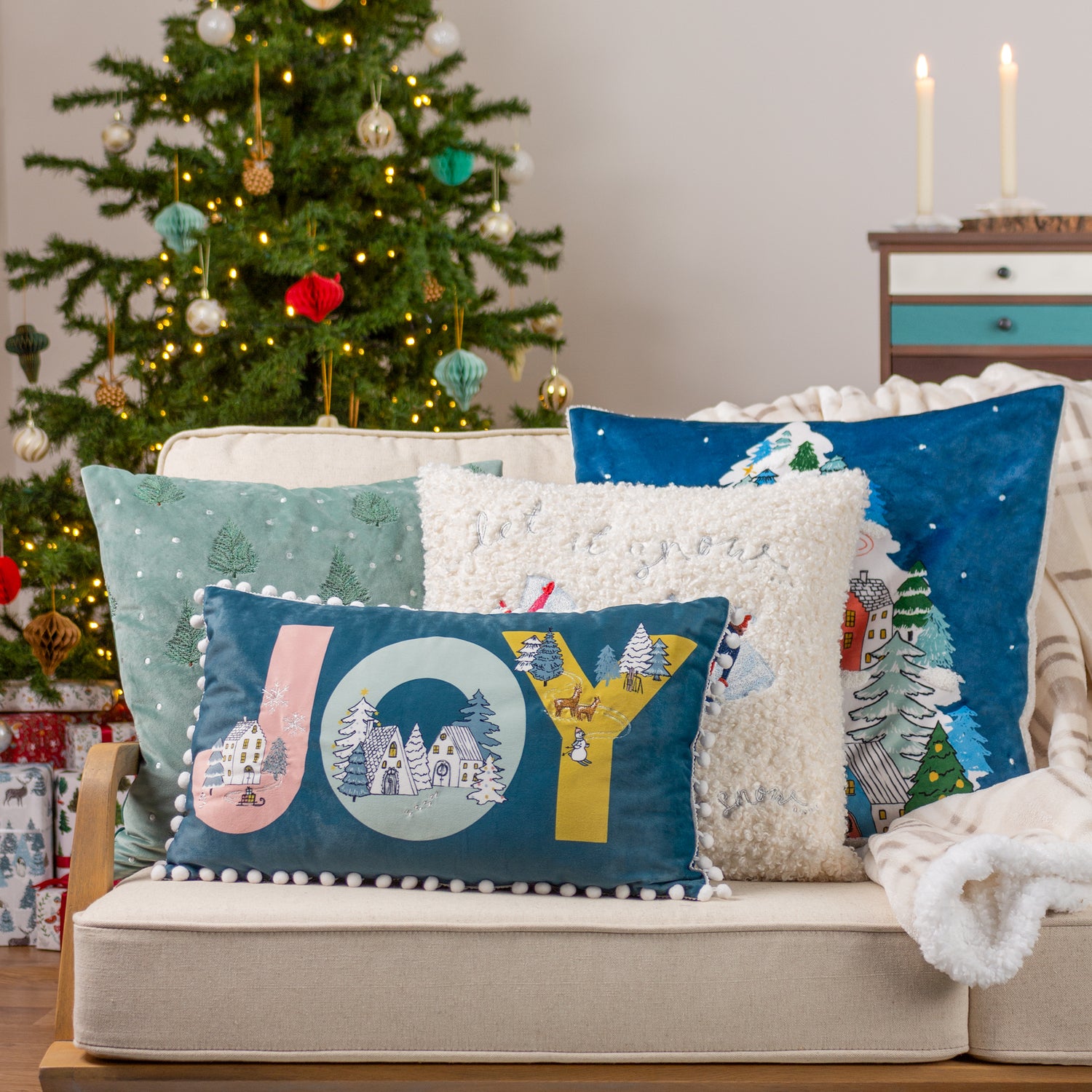 Furn Christmas Together Angels Boucle Filled Cushion 43cm x 43cm Snow