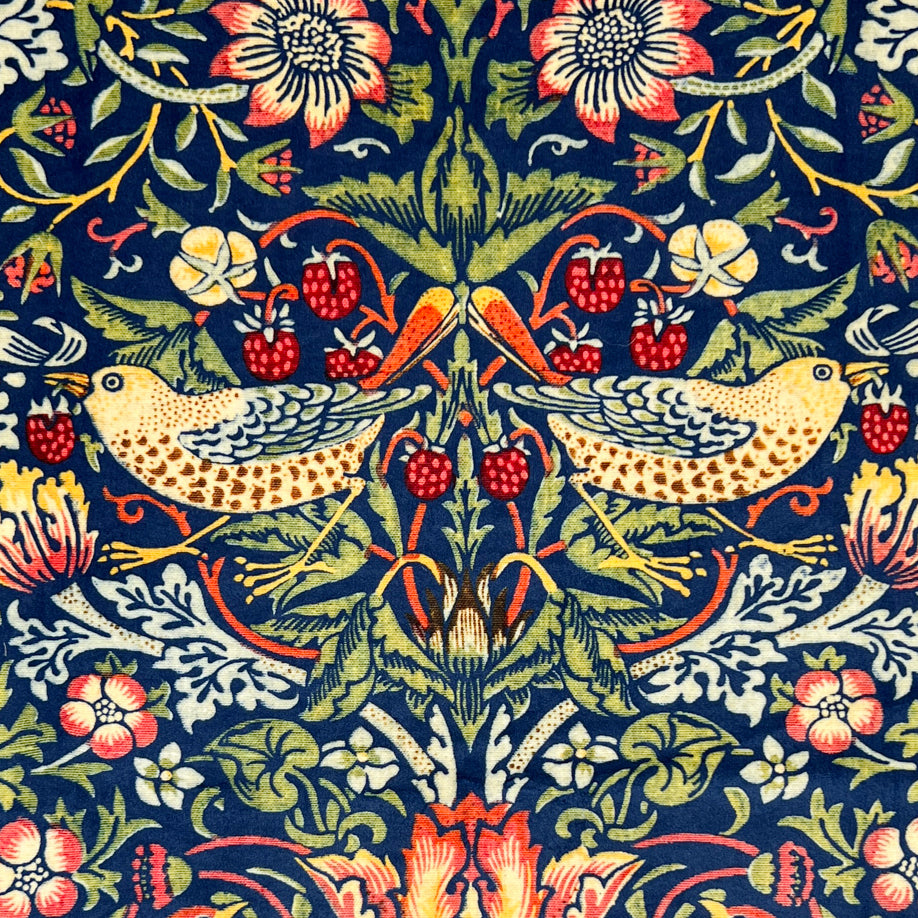 William Morris Strawberry Thief Velvet Fabric Navy