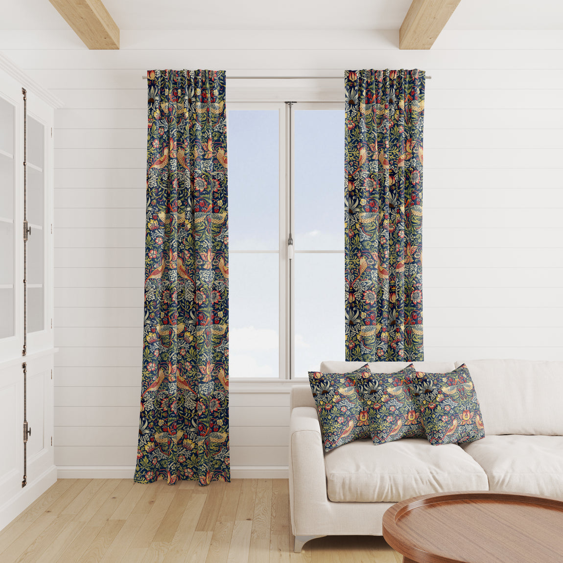 William Morris Strawberry Thief Velvet Fabric Navy
