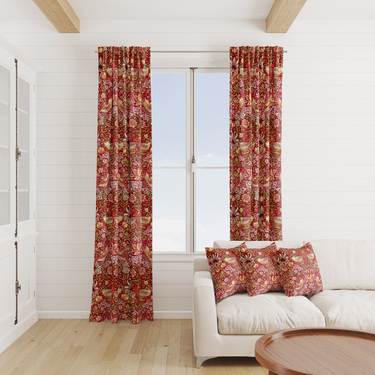 William Morris Strawberry Thief Velvet Fabric Wine
