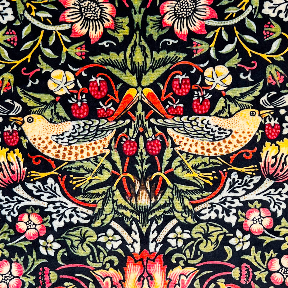 William Morris Strawberry Thief Velvet Fabric Ebony