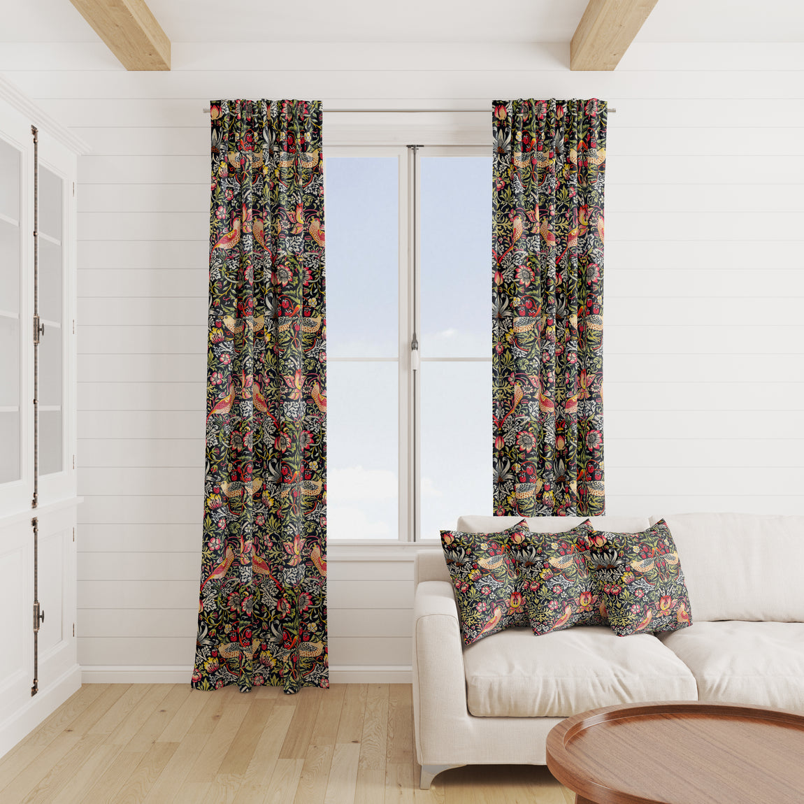 William Morris Strawberry Thief Velvet Fabric Ebony