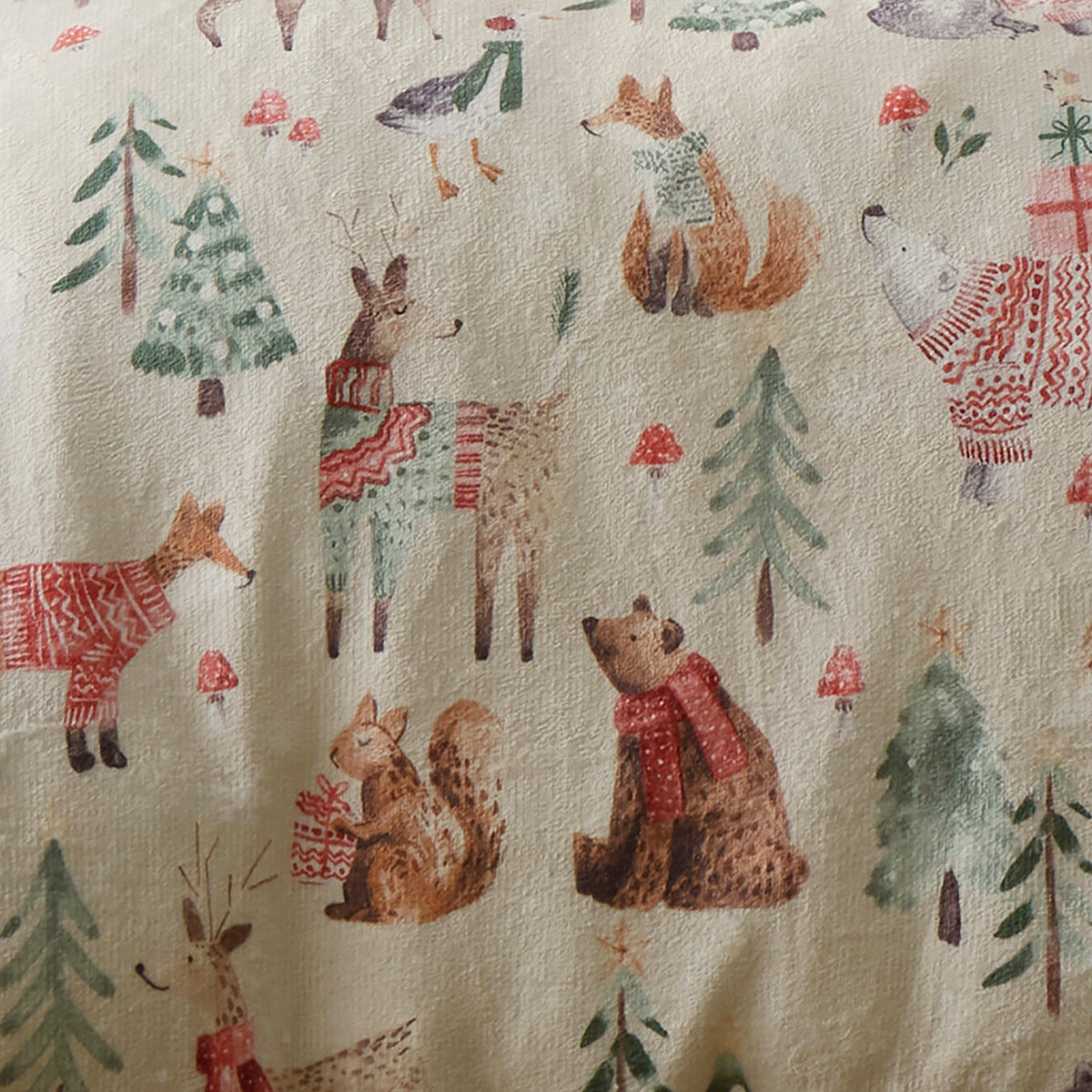 Fusion Christmas Woodland Animals Sherpa Reverse Duvet Cover Bedding Set Natural
