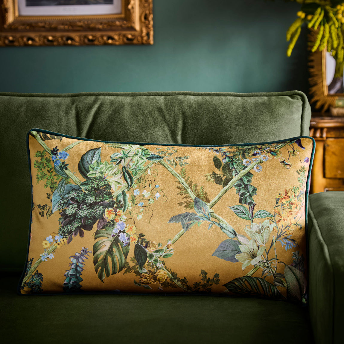 Laurence Llewelyn-Bowen Cotswold Fantasia Dawn Velvet 30cmx50cm Filled Cushion Gold