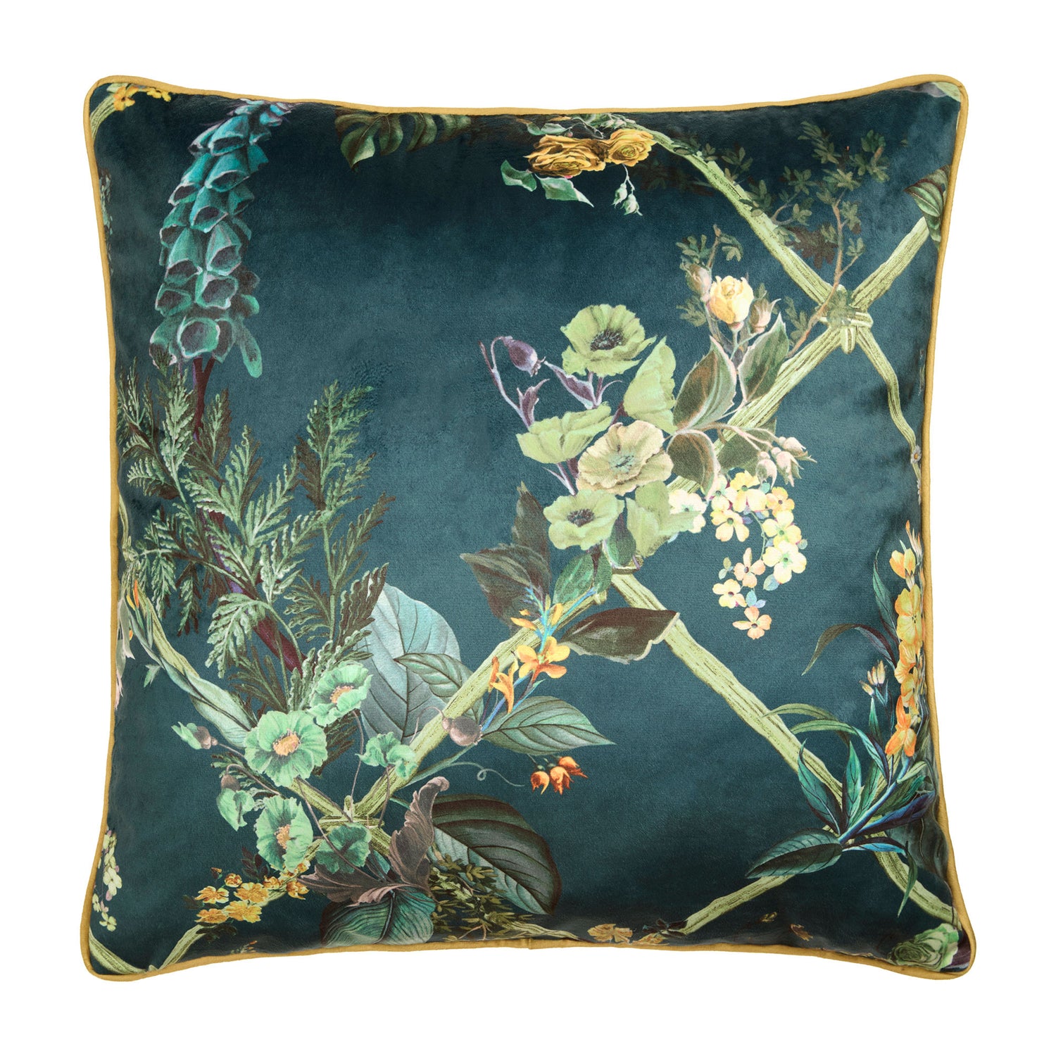 Laurence Llewelyn-Bowen Cotswold Fantasia Dawn Velvet 55cmx55cm Filled Cushion Green