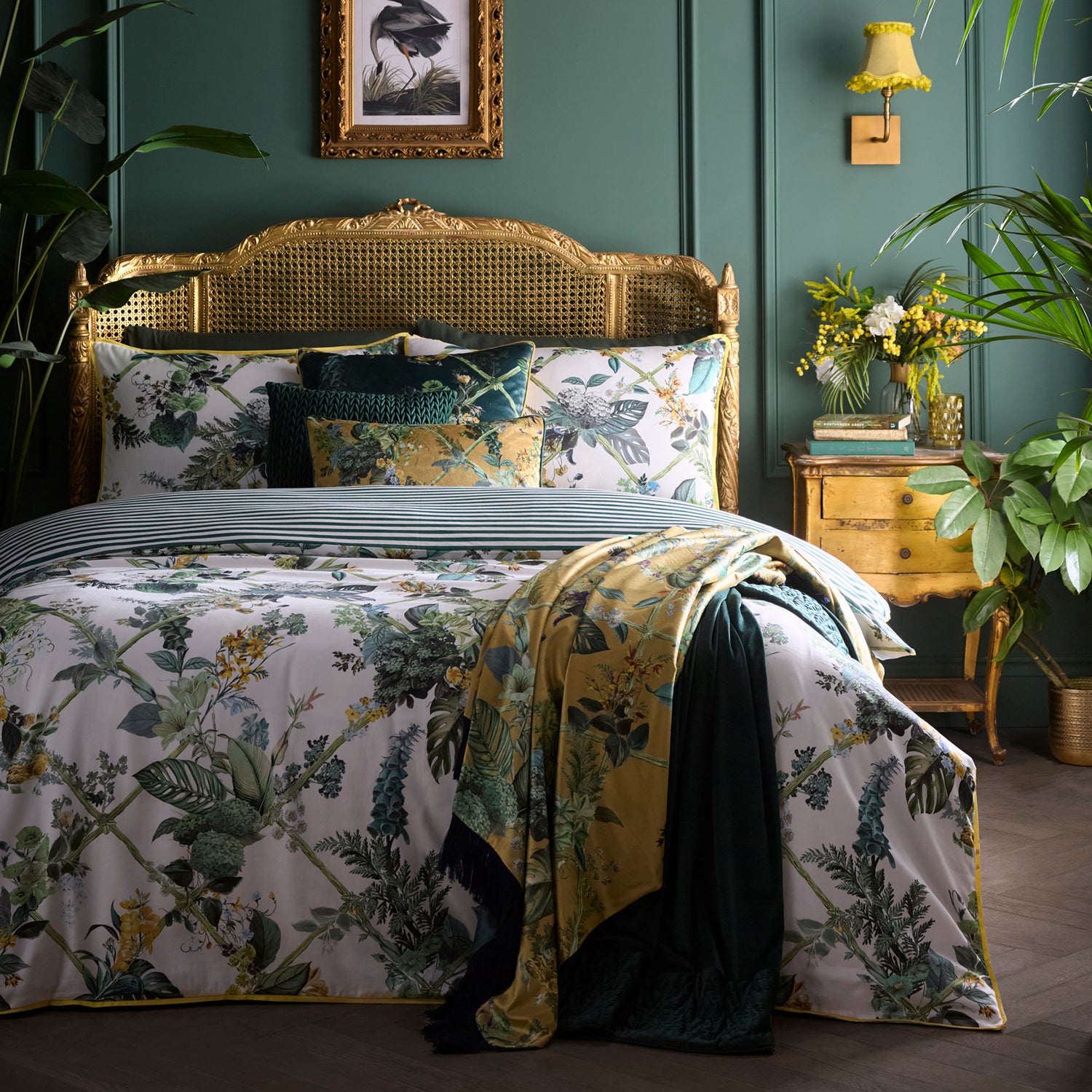 Laurence Llewelyn-Bowen Cotswold Fantasia Dawn Velvet 55cmx55cm Filled Cushion Green