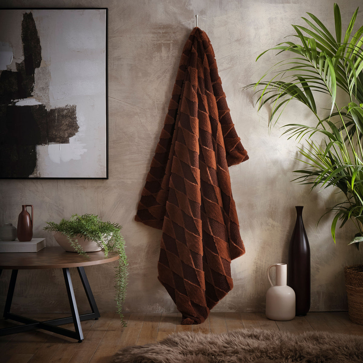 Appletree Cosy Diamond Fleece 150cmx200cm Throw Chocolate