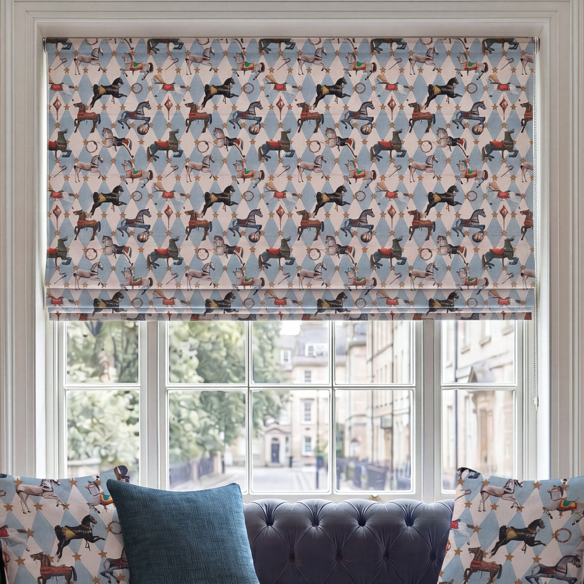 Carrie Neely Carousel Made To Measure Roman Blind Sky Blue