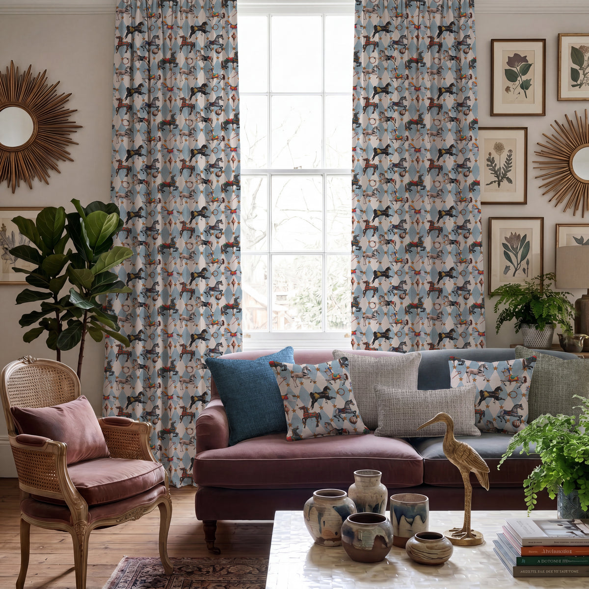 Carrie Neely Carousel Made To Measure Roman Blind Sky Blue