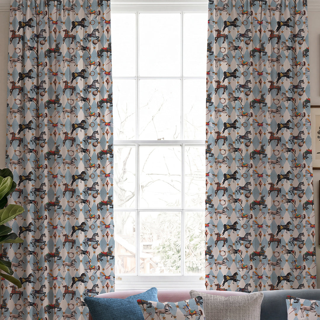 Carrie Neely Carousel Made To Measure Curtains Sky Blue