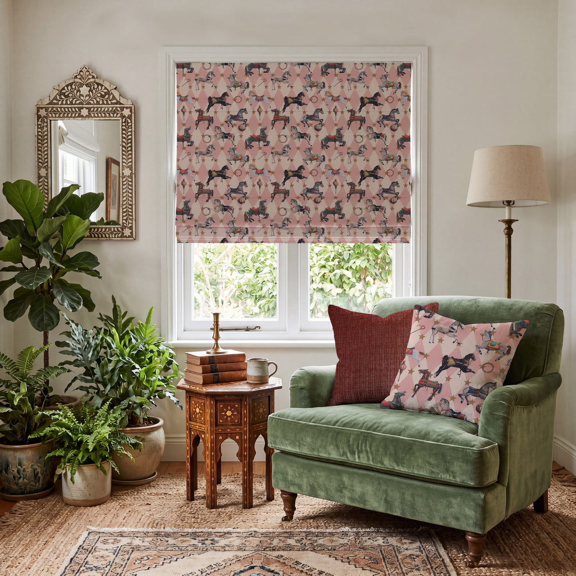 Carrie Neely Carousel Made To Measure Roman Blind Blush Pink