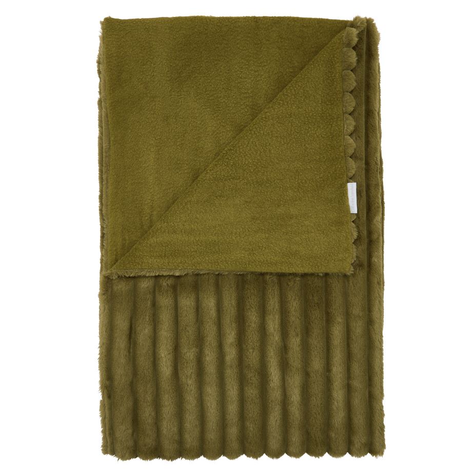 Catherine Lansfield Cosy Ribbed Faux Fur 130x170cm Throw Olive