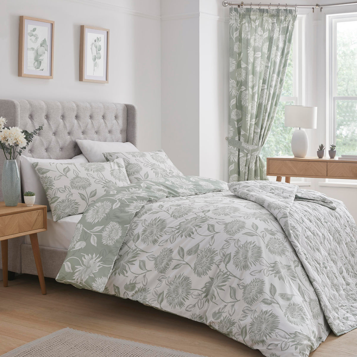 Dreams & Drapes Chrysanthemum Duvet Cover Bedding Set Green