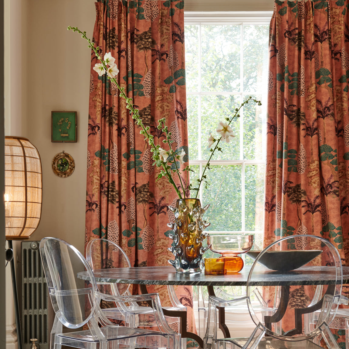Linda Barker Cloud Tree Velvet Print Made to Measure Curtain Peach