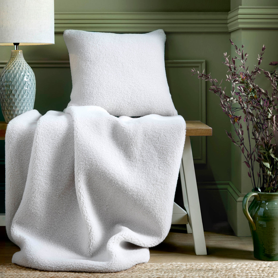 Laura Ashley Coleford Faux Sheepskin 130cmx170cm Throw Natural