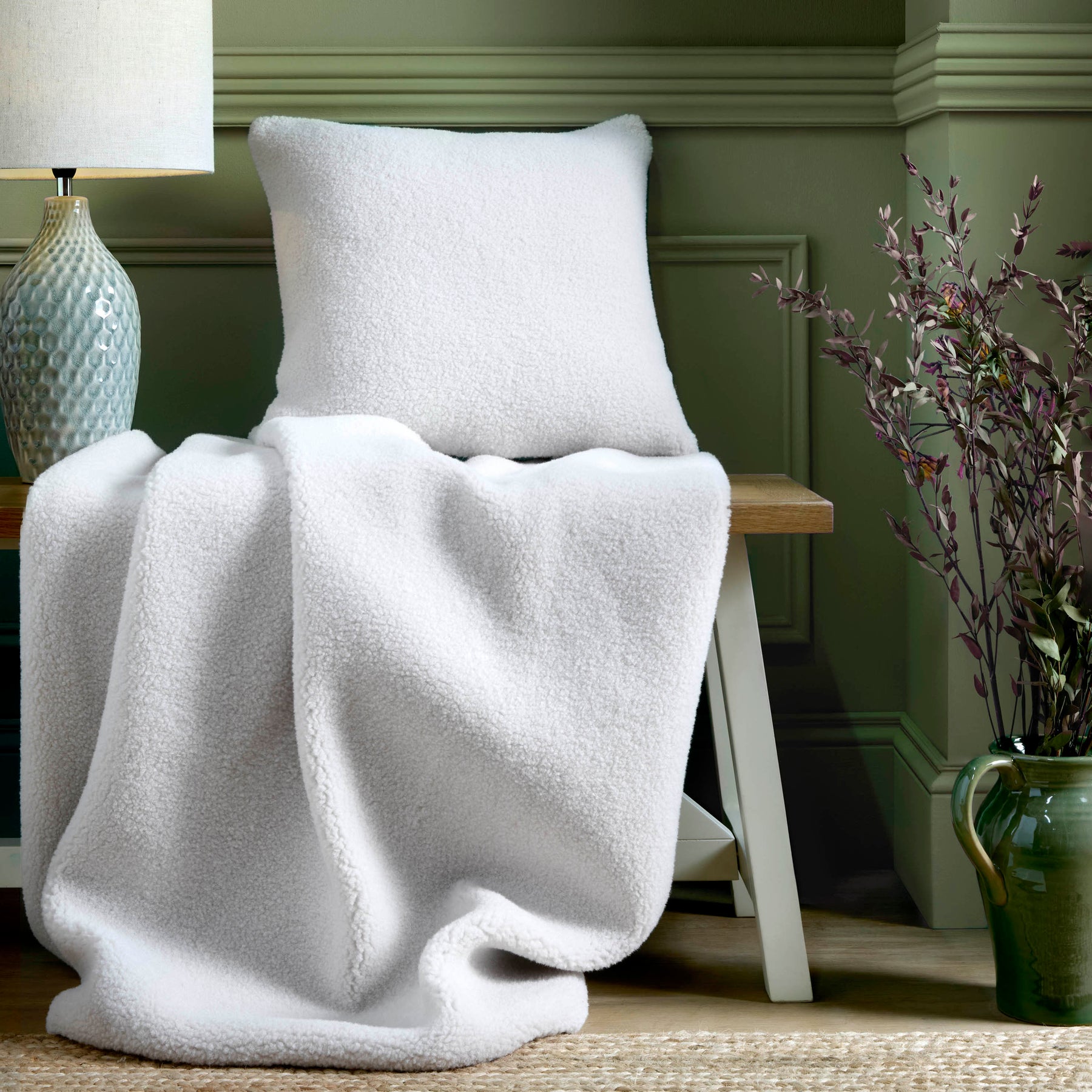 Laura Ashley Coleford Faux Sheepskin 130cmx170cm Throw Natural