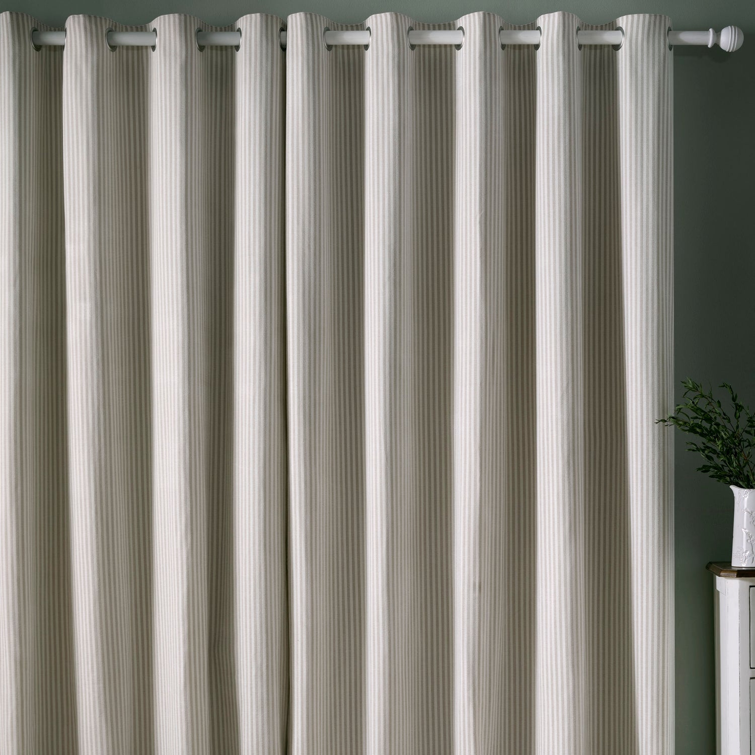 Laura Ashley Cornish Chenille Stripe Ready Made Eyelet Curtains Natural