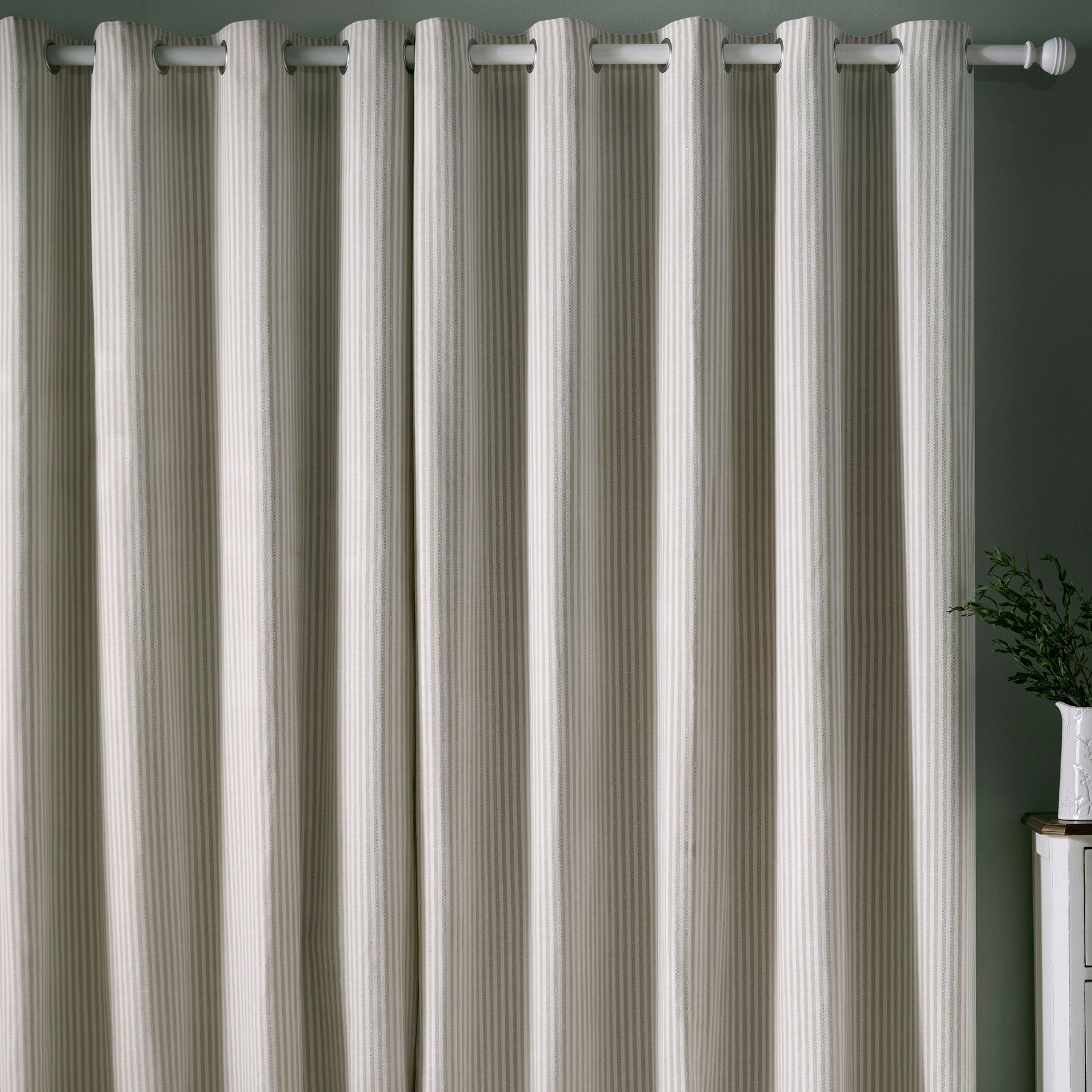 Laura Ashley Cornish Chenille Stripe Ready Made Eyelet Curtains Natural