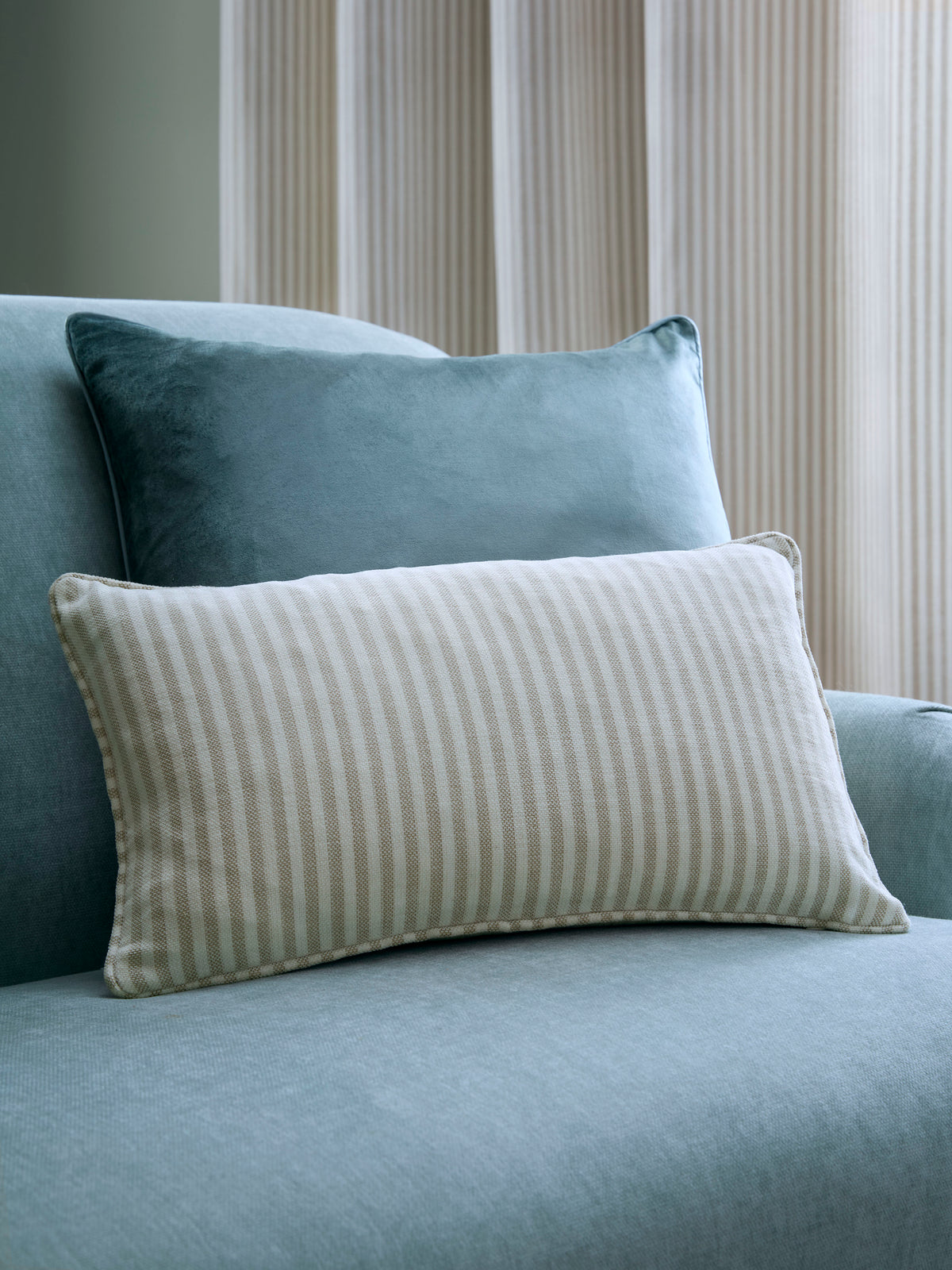 Laura Ashley Cornish Chenille Stripe 30cmx50cm Filled Cushion Natural
