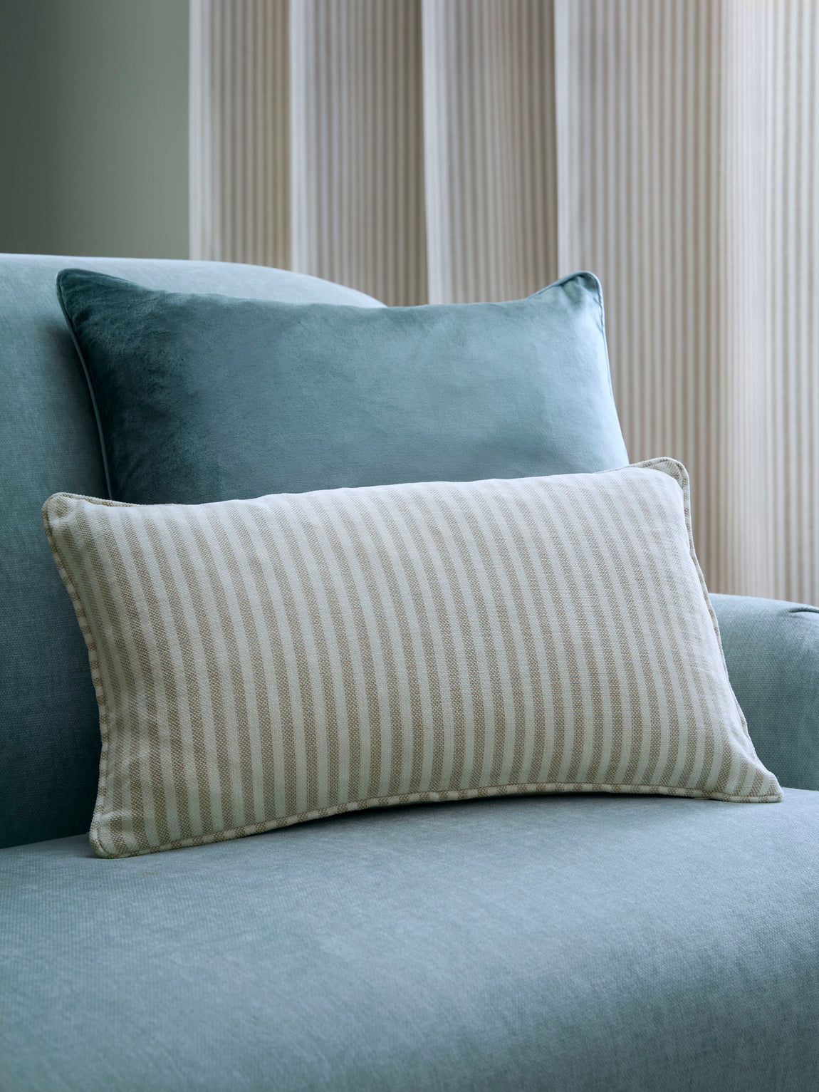Laura Ashley Cornish Chenille Stripe 30cmx50cm Filled Cushion Natural