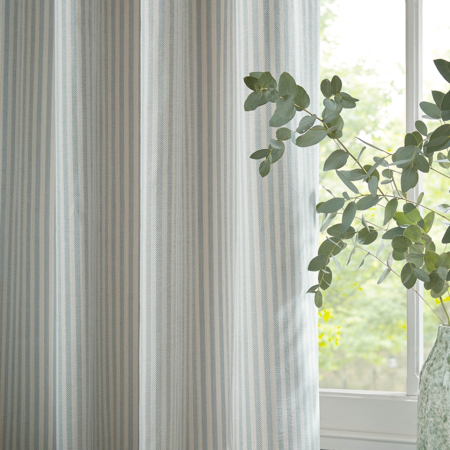 Laura Ashley Cornish Chenille Stripe Ready Made Eyelet Curtains Slate Blue