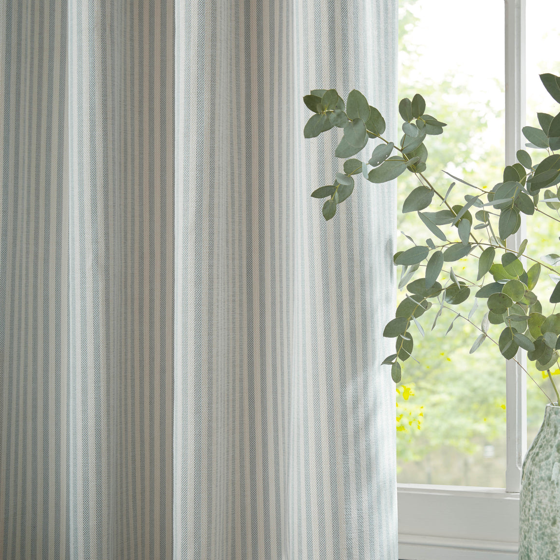 Laura Ashley Cornish Chenille Stripe Ready Made Eyelet Curtains Slate Blue