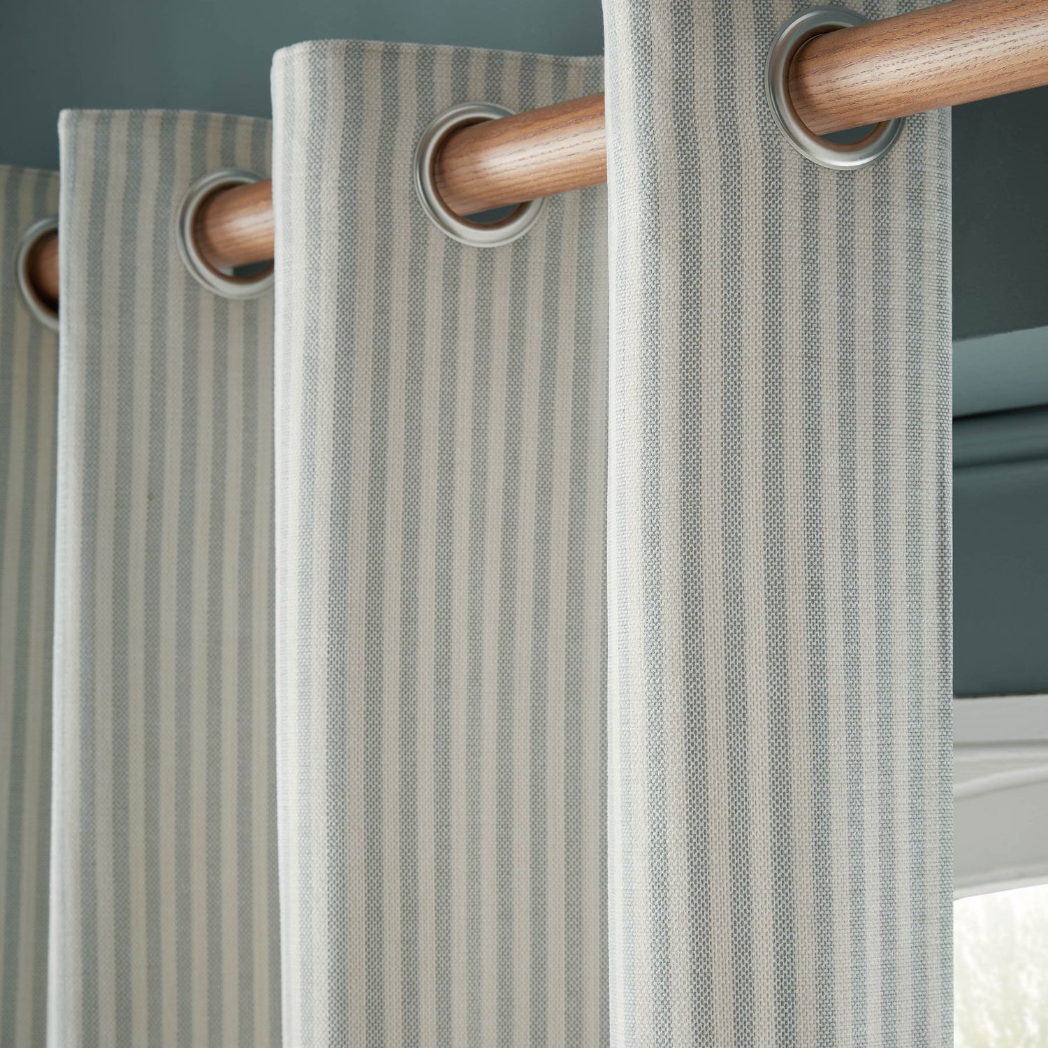 Laura Ashley Cornish Chenille Stripe Ready Made Eyelet Curtains Slate Blue
