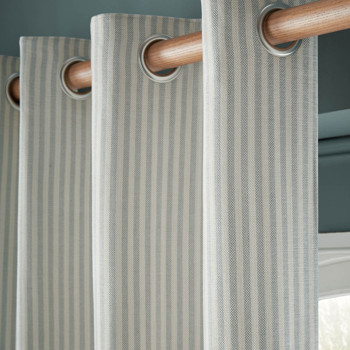 Laura Ashley Cornish Chenille Stripe Ready Made Eyelet Curtains Slate Blue