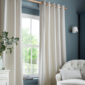 Laura Ashley Cornish Chenille Stripe Ready Made Eyelet Curtains Slate Blue
