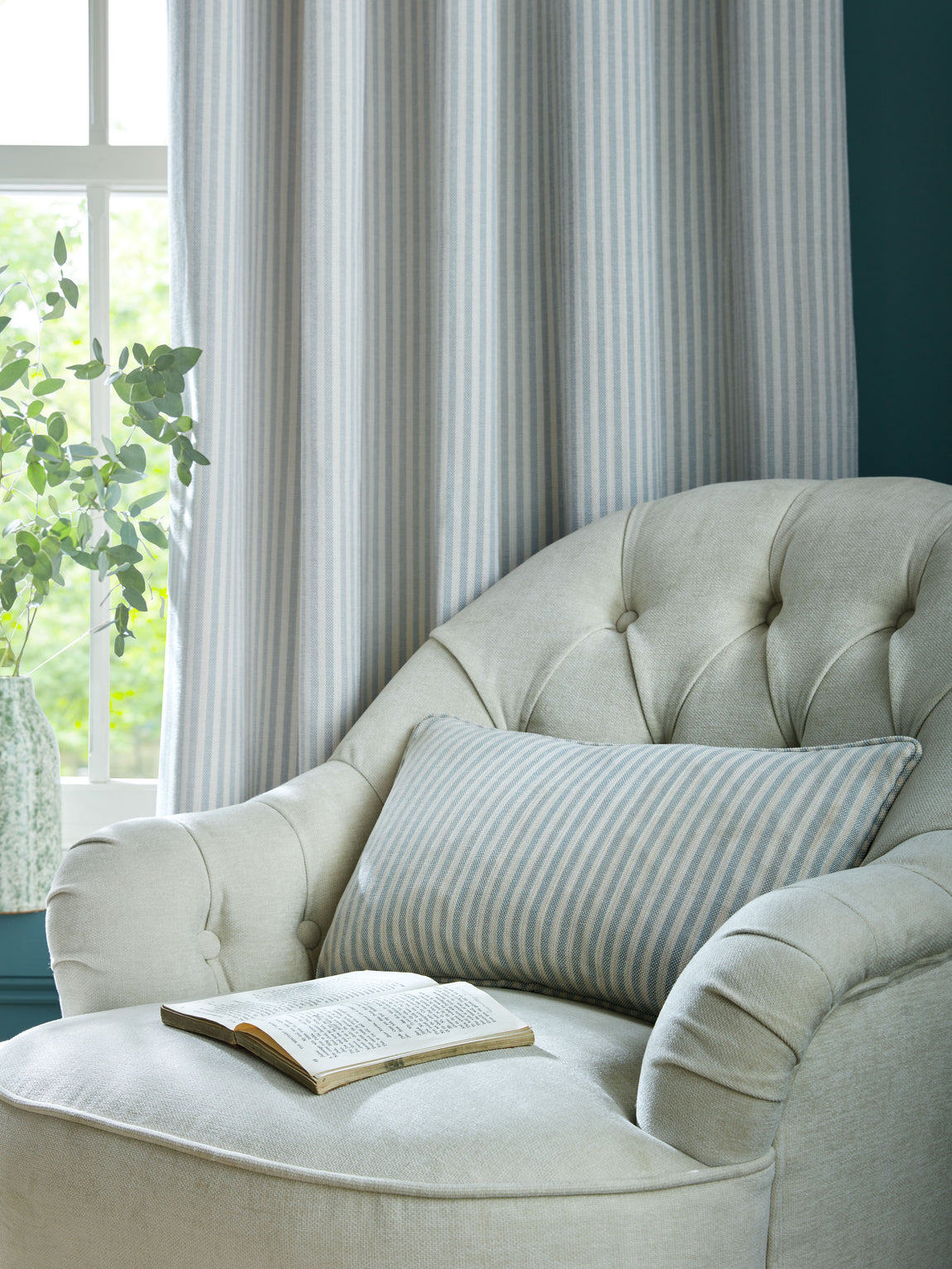 Laura Ashley Cornish Chenille Stripe 30cmx50cm Filled Cushion Slate Blue