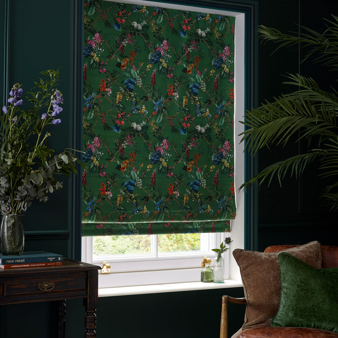 HOUSE Llewelyn-Bowen Cotswold Fantasia Printed Made To Measure Roman Blind Teal