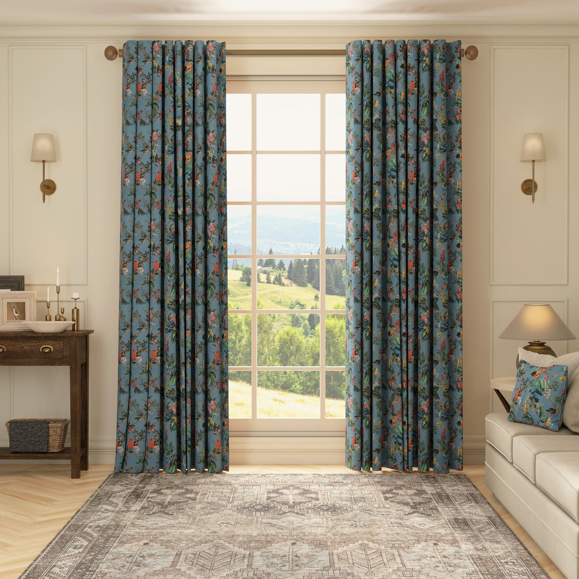 HOUSE Llewelyn-Bowen Cotswold Fantasia Printed Made To Measure Curtains Cornflower Blue