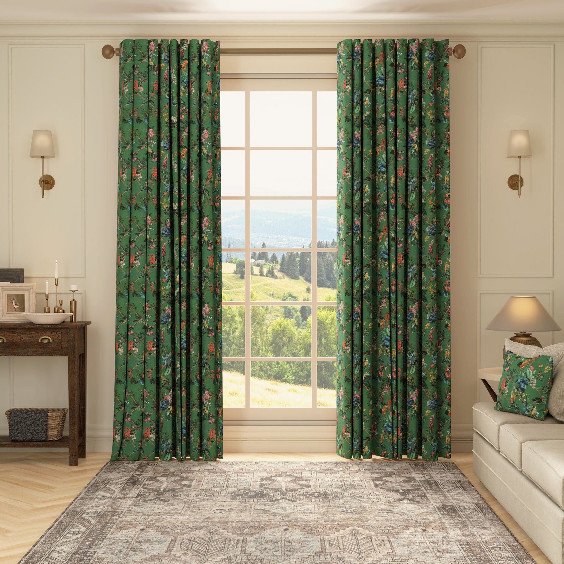 HOUSE Llewelyn-Bowen Cotswold Fantasia Printed Made To Measure Curtains Forest Green