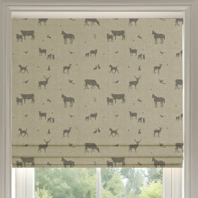 ANTE DECOR Country Animals Printed Cotton Made To Measure Roman Blind Linen Charcoal