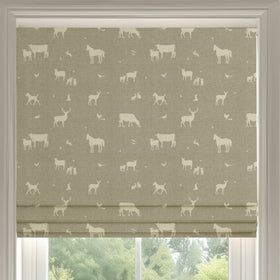 ANTE DECOR Country Animals Printed Cotton Made To Measure Roman Blind Beige Cream