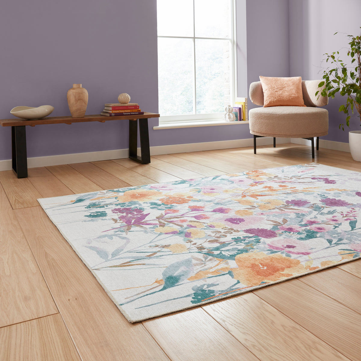 Catherine Lansfield Country Floral Rug Yellow