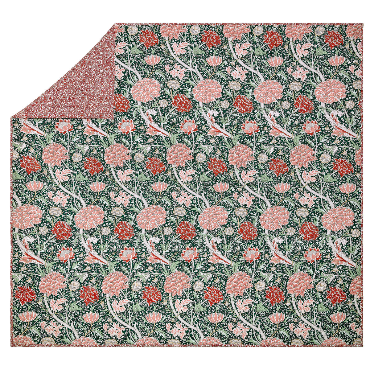 William Morris At Home Cray 235cm x 235cm Bedspread Forest Green Cranberry