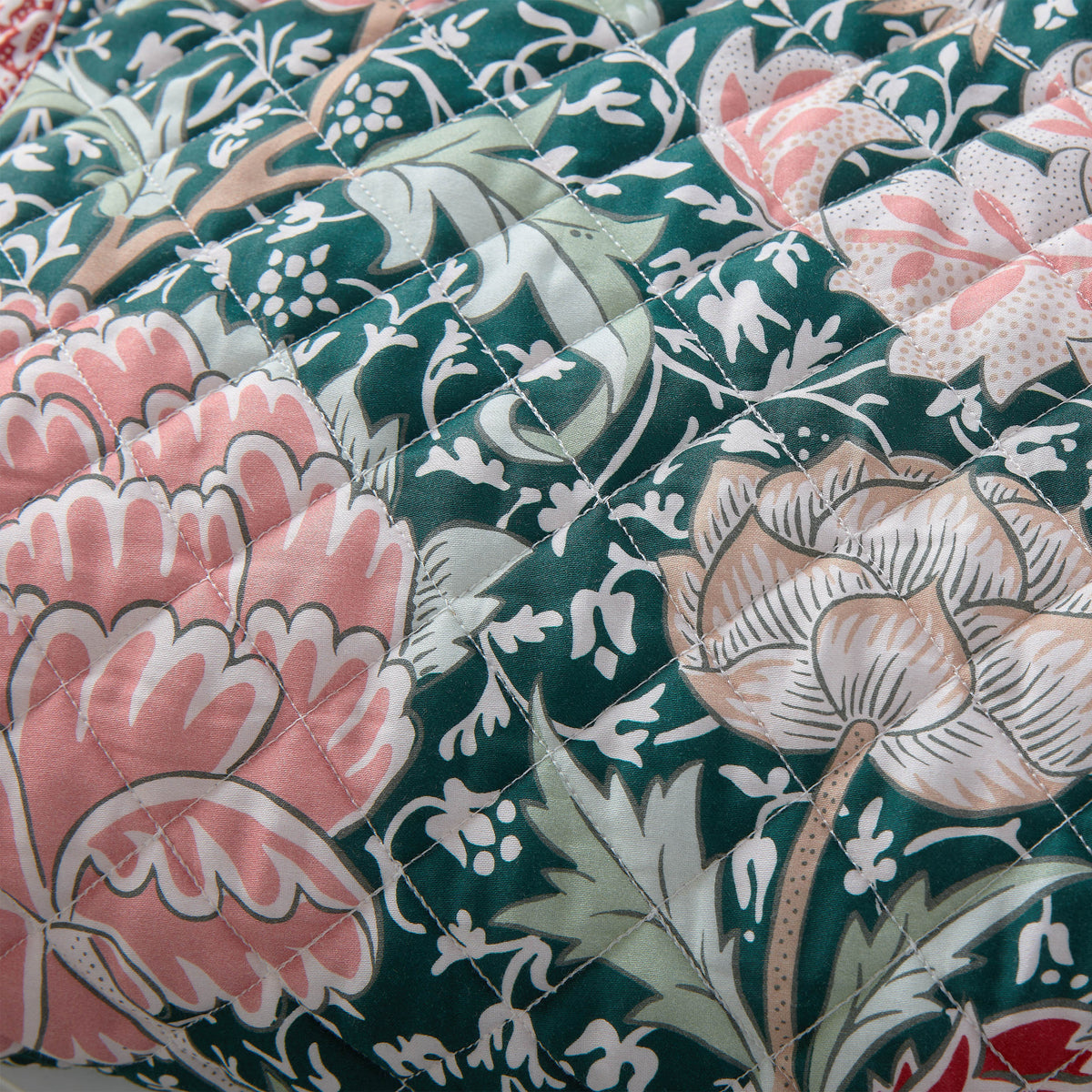 William Morris At Home Cray 235cm x 235cm Bedspread Forest Green Cranberry