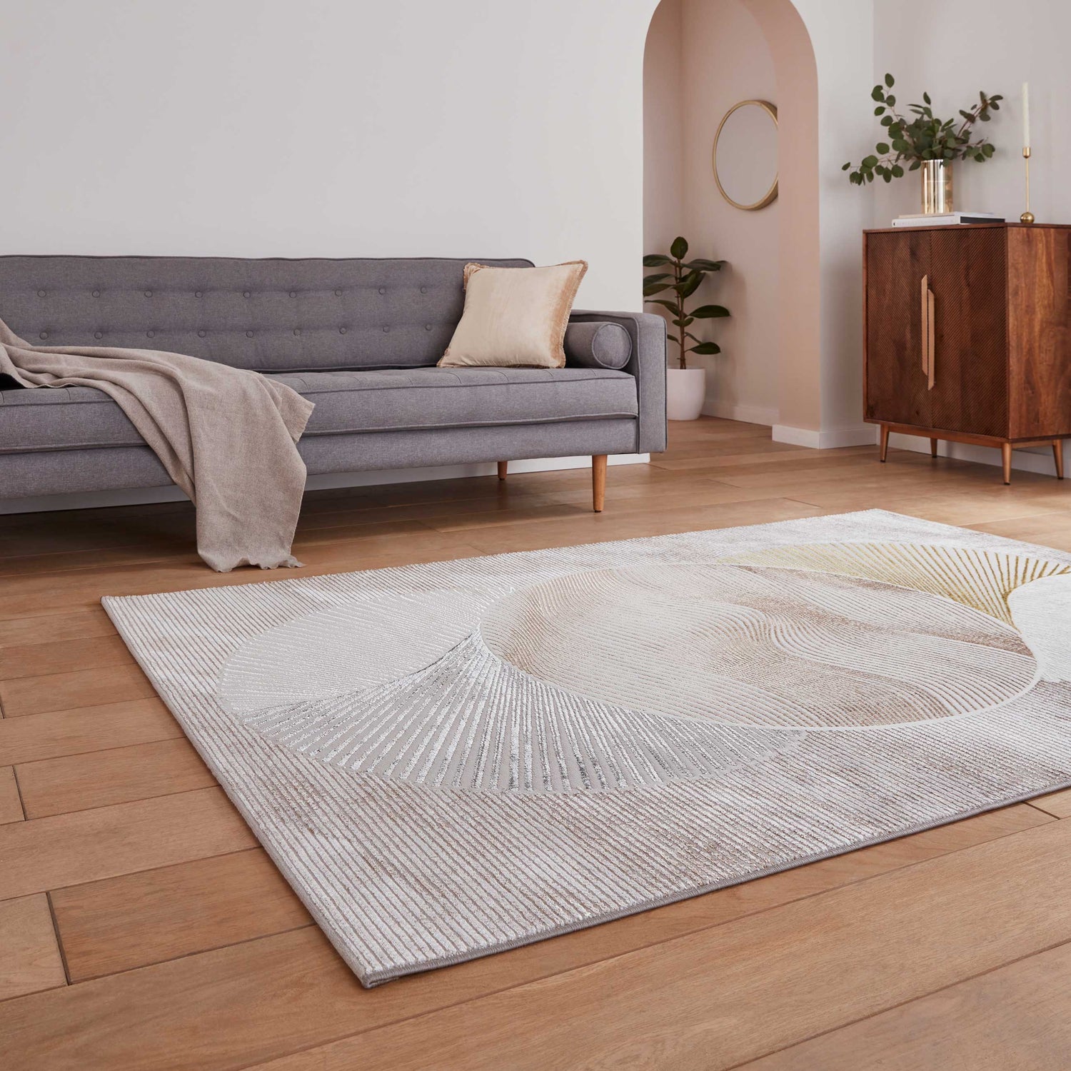 Creation 50097 Metallic Effect Yarn Rug Gold Beige