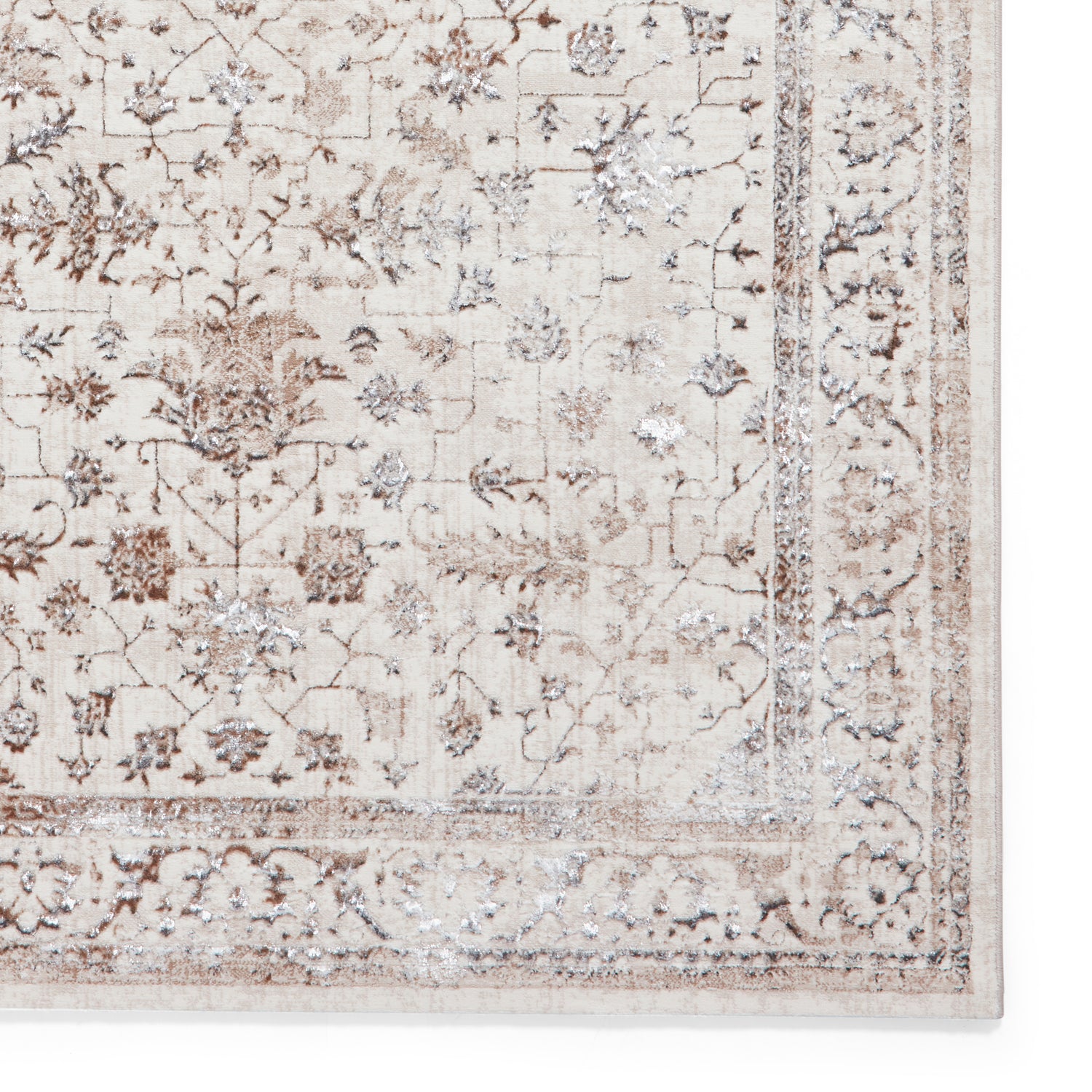 Creation 50112 Metallic Effect Yarn Rug Beige Silver