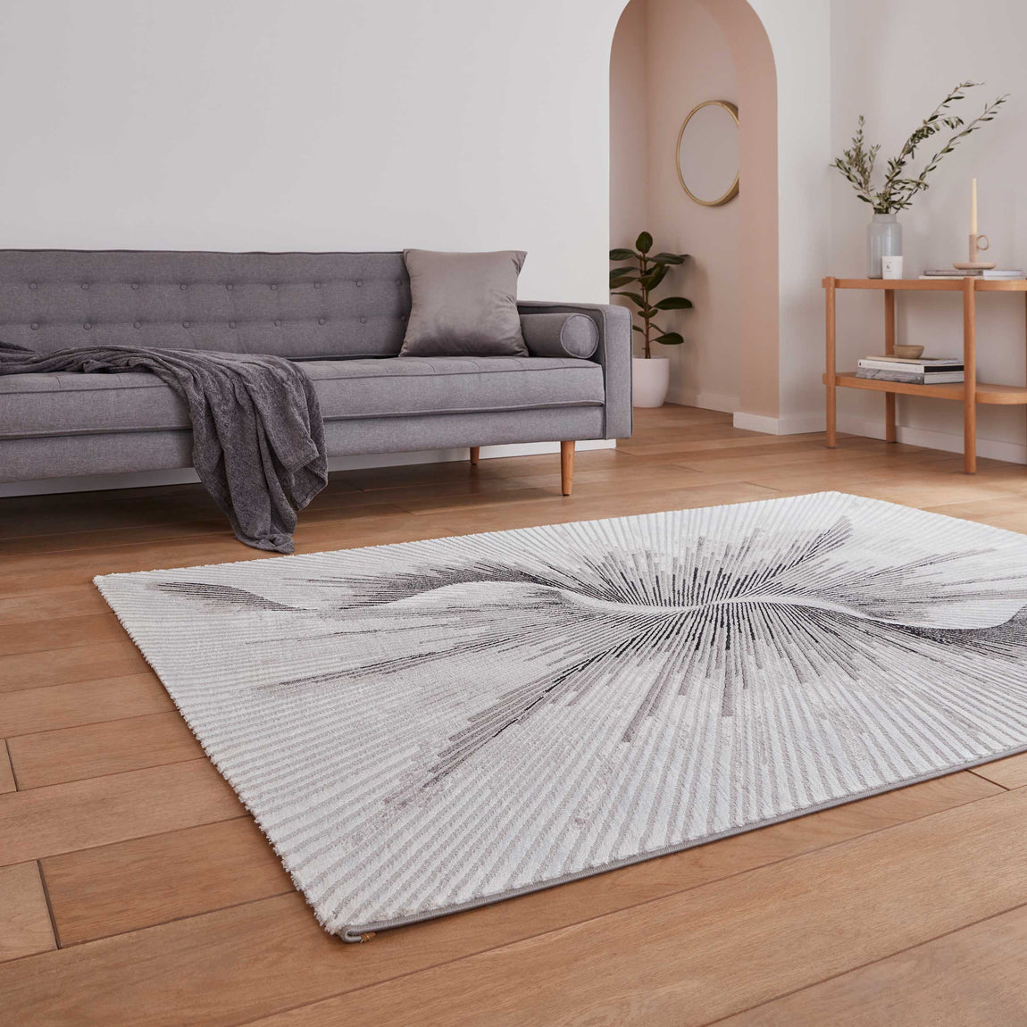 Creation 50156 Metallic Effect Yarn Rug Silver Beige