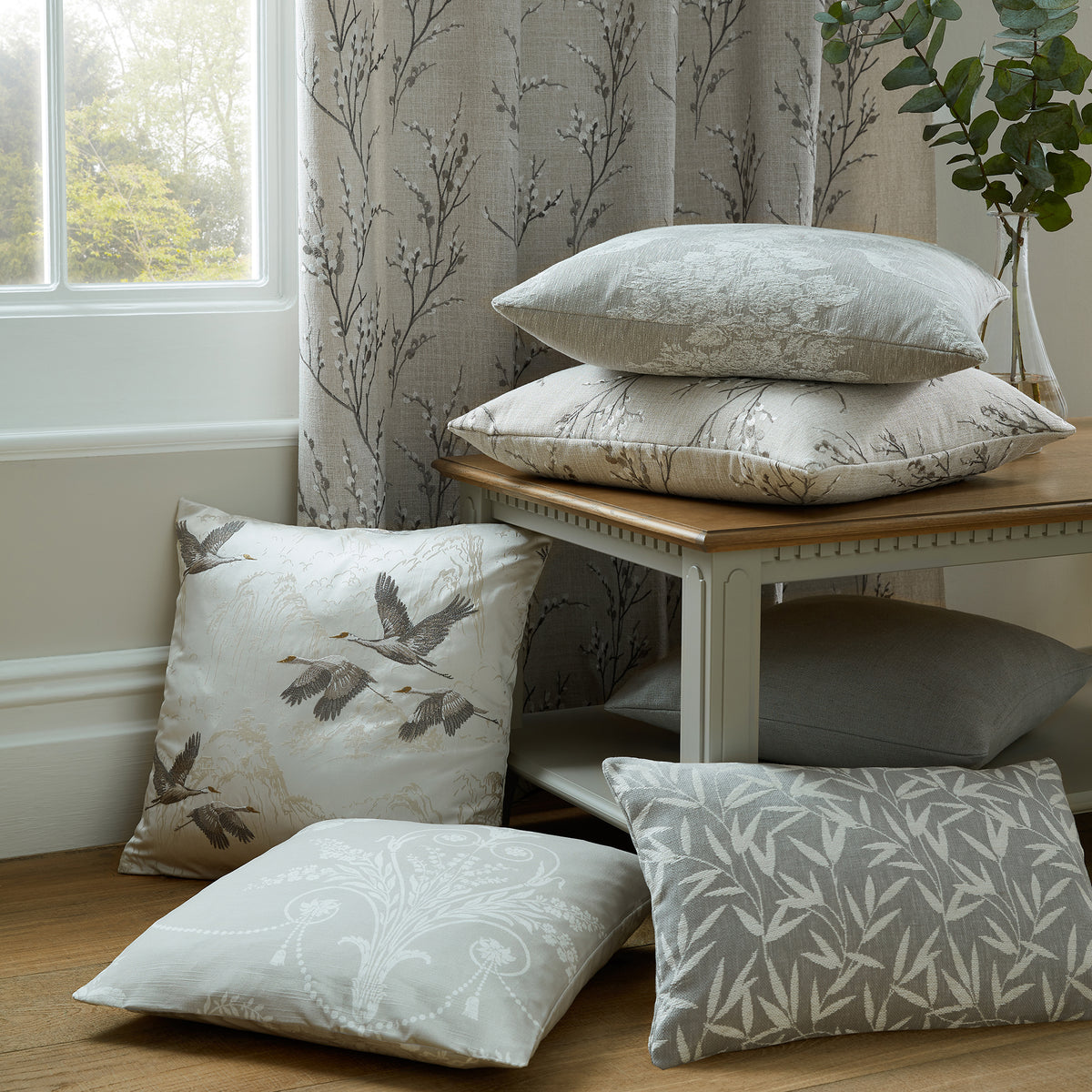 Laura Ashley Pussy Willow Embroidered Fabric Steel