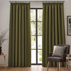 Furn. Dawn Textured Ready Made Pencil Pleat Blackout Curtains Olive