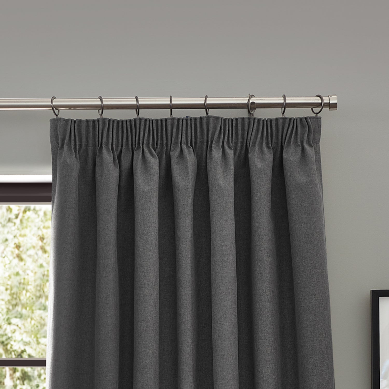 Furn. Dawn Textured Ready Made Pencil Pleat Blackout Curtains Charcoal
