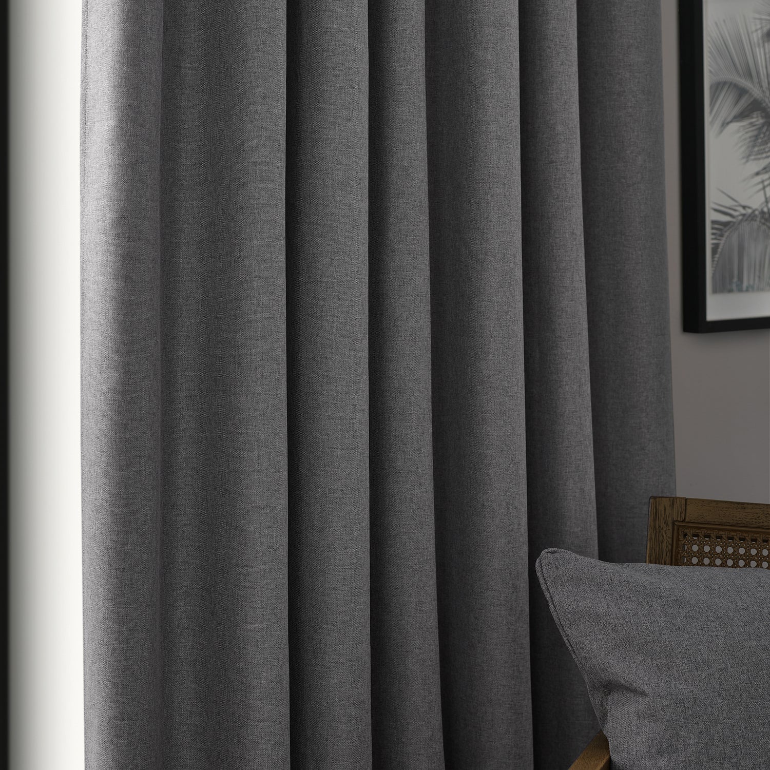Furn. Dawn Textured Ready Made Pencil Pleat Blackout Curtains Charcoal