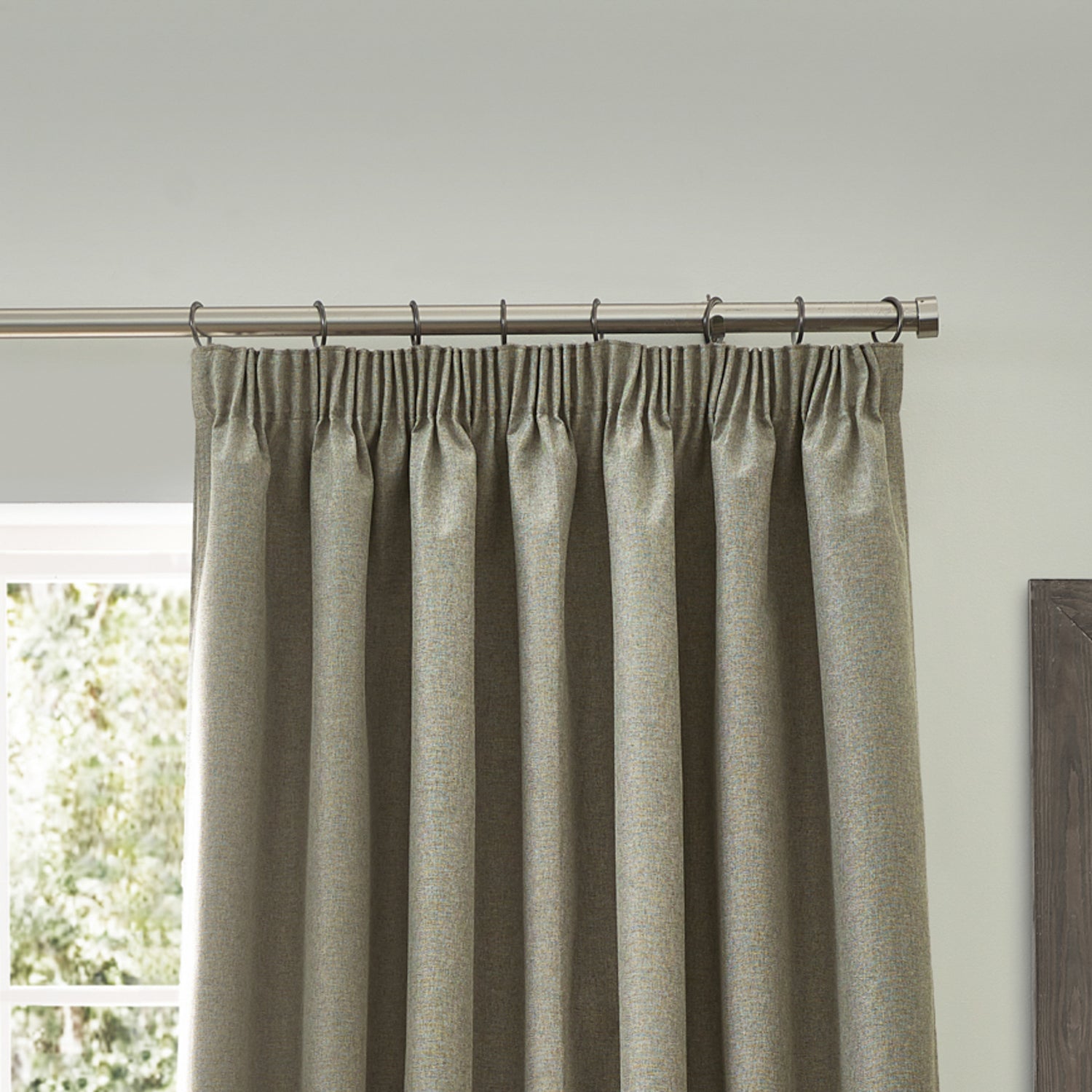 Furn. Dawn Textured Ready Made Pencil Pleat Blackout Curtains Natural