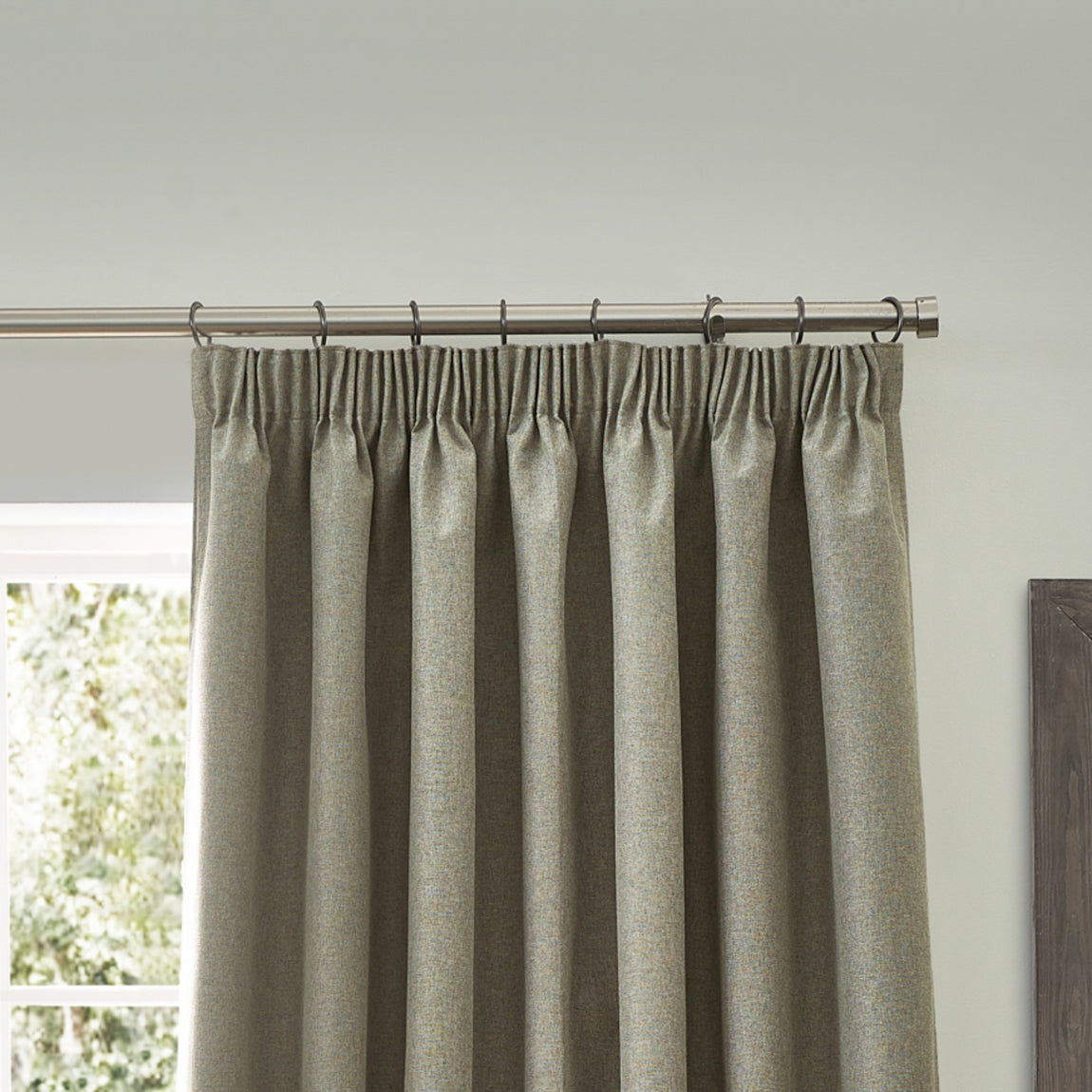 Furn. Dawn Textured Ready Made Pencil Pleat Blackout Curtains Natural