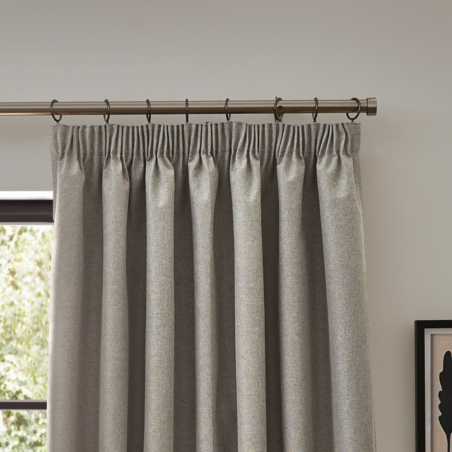 Furn. Dawn Textured Ready Made Pencil Pleat Blackout Curtains Linen